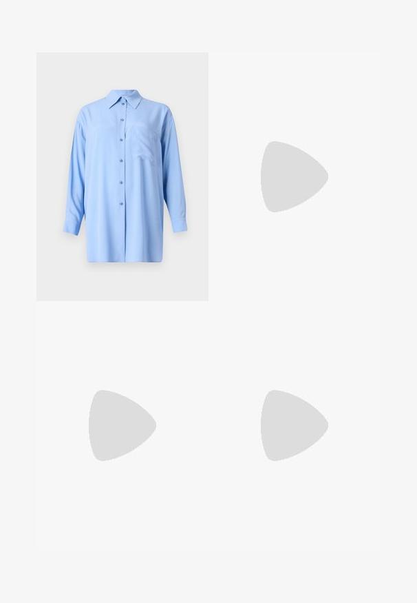 Camicia azzurra chiara, con maniche lunghe e bottoni, con colletto, taschino sul petto e una texture di tessuto liscia; presenta bottoni abbinati.; Gonna midi bianca in maglia con un motivo testurizzato a righe verticali e dettagli a taglio vicino all'orlo. Vita elasticizzata. Materiale morbido.; Pantofole da balletto nere in pelle con punta arrotondata, texture liscia, dettagli di cucitura minimi e design con suola flessibile.; Borsa a tracolla in pelle marrone con chiusura a pattina, hardware color oro, tracolla e una finitura liscia. Forma rettangolare compatta.