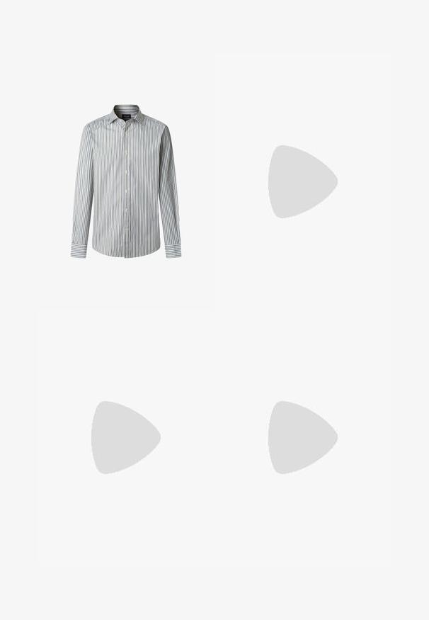 Camicetta a righe, maniche lunghe, con righe verticali in azzurro chiaro, blu navy e bianco, dotata di colletto classico e vestibilità regolare.; T-shirt bianca in cotone con logo CK verde sul lato sinistro del petto. Design a girocollo classico con maniche corte e orlo dritto.; Pantaloni di velluto a coste beige con design a gamba dritta, dotati di due tasche frontali e di una sottile texture a coste. Inclusi dettagli in metallo.; Calvin Klein HYBRID CUP - Scarpe senza lacci - triple black