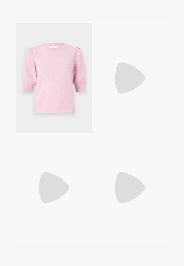 Svetlo roza pulover s kratkimi rokavi, okroglim vratom in naborki na rokavih. Mehka tekstura, rebrasti manšeti in telo. Minimalistična zasnova.; Stradivarius WIDE-LEG WITH BUCKLE DETAIL  - Hlače - dark brown; Slinčaste pete z ostro konico v gladkem, sijočem bež materialu. Imajo ukrivljen rez in vitko stiletto peto. Podrobnost s srebrno zaponko.; Rjava usnjena torbica prek telesa s ukrivljeno obliko, zlate opreme in sponko. Ima odstranljiv naramni trak.