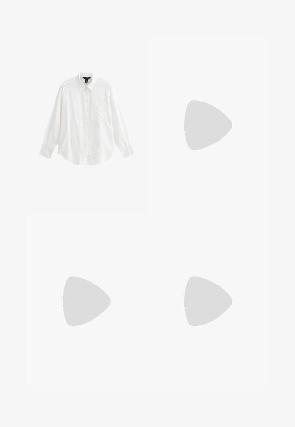 Camisa blanca de botones con cuello puntiagudo, mangas largas, rayas verticales y un bolsillo en el pecho. La tela parece ligera y texturizada.; Top sin mangas blanco con escote en V, que presenta un borde de encaje y un detalle de lazo en la parte frontal. Confeccionado en material acanalado con una silueta ajustada.; Vaqueros de mezclilla de color azul claro con un diseño de pierna recta, que presentan una cintura alta, un estilo clásico de cinco bolsillos y un sutil desvanecimiento.; Chanclas negras con suela de goma texturizada, dos tiras delgadas y un sutil detalle de logo en relieve en la tira.; Bolso de mano de paja trenzada con una forma ancha y acampanada, que cuenta con dos asas de cuero negro. Color beige natural con una superficie texturizada.