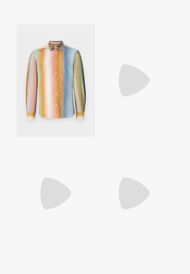 Paul Smith SHIRT - Krekls - multi coloured; Melni bikses, izgatavotas no gludas auduma, ar uzkāpes priekšpusē, pogu aizdari un velkot piegriezumu pie potītes.; Melnas ādas loafers ar noapaļotu purngala formu, smalku izšuvumu un zemu papēdi, piedāvājot gludu tekstūru un minimālistisku dizainu.; Brūna krokodila ādas rokassoma ar augšējiem rokturiem un noņemamu plecu siksnu. Iezīmes: sprādzes aizdare un taisnstūra forma.