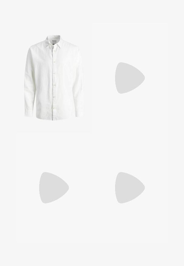 Hvid langærmet skjorte lavet af linned, med krave der kan knappes, frontknapper og en afslappet pasform. Teksturert stof er synligt.; Only & Sons ONSJEREMY LOOSE PANT - Bukser - black; Sorte læder loafers med rund tå, slip-on design og tyk gummisål med tekstureret greb. Forhøjet hæl og subtile syninger.; Sorte rektangulære solbriller med mørke linser, der har en tyk ramme, subtile detaljer på siderne og uden synlige logoer udover mærkenavnet.; Sølv rustfrit stål ur med blå og rød bezel, marineblå urskive, hvide timemarkerer, kvartsurværk, vandbestandigt op til 200 m og datovisning.
