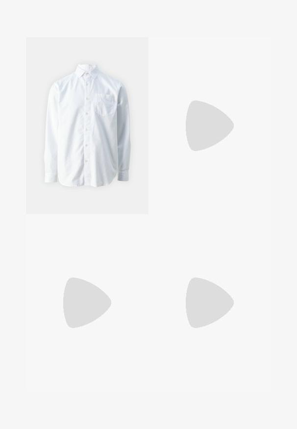Guess COLLIN  - Skjorter - pure white; Hvide vide jeans lavet af denim, med høj talje, fem lommer og knaplukning. Enkel design med rå kantafslutninger.; AllSaints RANDAL  - Slip-on sandaler - black; Sorte plastiksolkaber med grønne linser, firkantede stel, sølvaccent på brynene og teksturerede templede arme. Angivet mærke på den indre arm.; Canvas tote bag i off-white, med korte håndtag og teksten "LES DEUX" trykt i fede sorte bogstaver. Holdbart, simpelt design.; Sølvfarvet metalslangehalskæde med et glat, fleksibelt design og en sikker lobsterlås. Reflekterende overflade med en elegant finish.