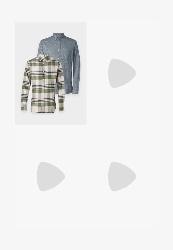 Jack & Jones JPRBLUNORRIS 2 PACK - Chemise - navy/cypress; Jean en denim noir présentant un design à jambe droite, un style à cinq poches et des accessoires en métal avec des accents en cuivre. Texture lisse et taille moyenne.; Des baskets en cuir blanc avec une finition lisse, un bout rond, des lacets plats et une semelle texturée. Accents en daim gris au niveau du talon.; Lunettes de soleil avec des verres rectangulaires gris foncé, des montures en métal argenté et des embouts en plastique noir sur les branches. Conception légère avec des plaquettes de nez.