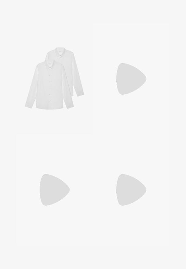 Kaks valget pika varrukaga nööpkinni särki, mis on valmistatud siledast kangast, klassikalise krae ja nööpidega esiküljega, ühtlase tekstuuriga.; Khaki chinos, mis on valmistatud puuvillasegistusest, sisaldavad kahte külgtaskut, nööbikinnitust, sirgeid jalgu ja sujuvat tekstuuri.; Kohvitooni sametist Chelsea saapad elastsete külgpaneelidega, ümar toe ja tõmbenööriga; vastupidav kummist tald ja tekstuuriga kangast aksessuaared.; Hõbedane metallist kett käevõru, millel on punutud disain koos tekstuursete kampadega ja klambriga sulgemine. Sile viimistlus peegeldavate pindadega.