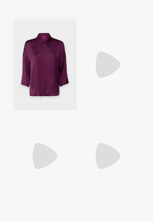 MAX&Co. BEMBO - Cămașă - purple; Fustă midi tricotată albă, cu un model texturat ce include linii verticale și detalii decupate aproape de tiv. Talie elastică. Material moale.; Balerini din piele neagră, cu vârf rotund, textură netedă, detalii de cusătură minimale și un design al tălpii flexibil.; Geantă de piele maro cu închidere tip capac, accesorii de culoare aurie, curea de umăr și o textură netedă. Formă compactă și rectangulară.