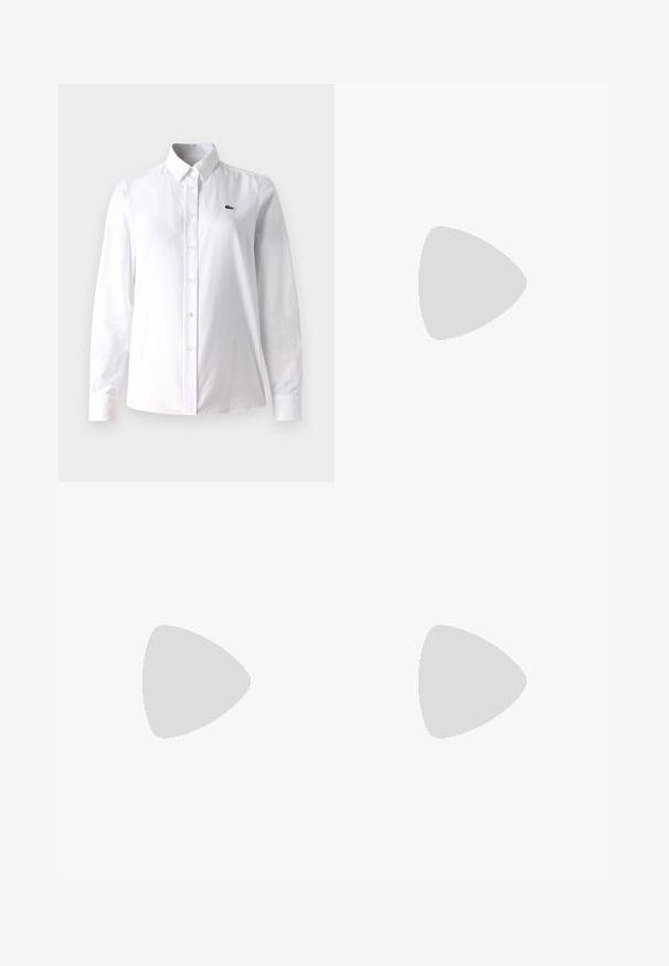 Valge puuvillane särk, millel on klassikaline krae, pikad varrukad ja väike roheline logo vasakul rinnal.; Kurtitudega valge seelik musta elastse vööga, millel on "LACOSTE" logo. Keskmise pikkusega disain pehme tekstuuriga.; Valged nahast tennisetossud paksu valge tallaga, musta sametist kontsakeeuga ja külje peal riigilogo reljeefne kujundus. Lukkeskeem kuue silmaauguga.; Mustad suured mustad prillid geomeetrilise kujuga, tumedate läätsedega ja kontrastse halli detailiga raamidel. Logo käe peal.