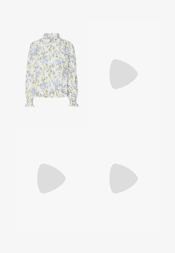 Blouse fleurie avec une base blanche, ornée de fleurs bleues et vertes. Design à col avec des boutons à l'avant et des poignets volantés. Manches longues.; Jupe maxi plissée aux couleurs vives de rouge, rose et motif floral marron. La taille élastique et la texture douce améliorent le confort et le style.; Baskets montantes en toile blanche avec semelle en caoutchouc noir, capuchon en caoutchouc à l'avant, et six œillets pour les lacets, présentant un design épuré et minimaliste.; Sac à main en cuir rouge avec un design angulaire et géométrique. Il dispose d'une seule sangle ajustable et d'une fermeture à rabat avec un detailing cousu.