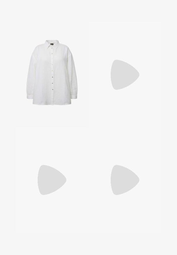 Camicia bianca con bottoni, realizzata in tessuto testurizzato, dotata di colletto classico, maniche lunghe e bottoni perlacei sulla parte anteriore.; Pantaloni sportivi neri con strisce laterali bianche, cinturino elastico e patch con logo. Realizzati in tessuto morbido e leggero. Design a gamba dritta.; Stivale alla caviglia in pelle nera con superficie testurizzata, cerniera laterale e dettagli con lacci, dotato di suola spessa e cuciture gialle.; Orecchini a cerchio in argento con una superficie liscia e lucida e una forma circolare sottile. Il design presenta una chiusura sicura.