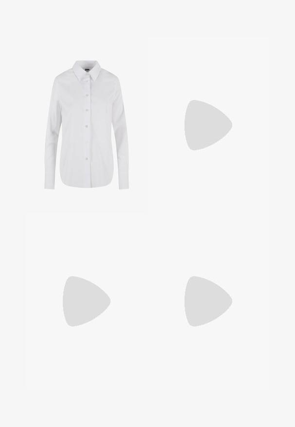 Biela košeľa s dlhým rukávom a gombíkmi po celej dĺžke, ktorá má klasický golier, hladkú textúru a šesť predných gombíkov. Strih na mieru s zaobleným lemom.; Čierna kožená mini sukňa s prekrývacím dizajnom, s hladkou textúrou a minimalistickým štýlom. Bez viditeľného hardvéru alebo vzorov.; Čierne lakované kožené mokasíny s robustnou podrážkou, ozdobným pásikom a jemným prešívaním. Gumený povrch na spodnej časti.; Čierna kožená kabelka s akcentmi zlatého hardvéru, s podpisovým zapínaním, odnímateľným ramenným popruhom a štruktúrovaným povrchom.