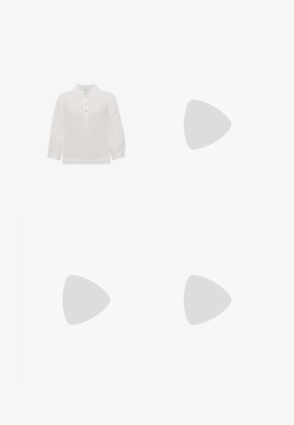 Camicia bianca con colletto, maniche lunghe, tessuto effetto texture e cinque bottoni sul davanti. Presenta una vestibilità ampia e rilassata.; Pantaloni a gamba larga marroni con una texture liscia, dotati di una cintura nera in vita e tasche laterali. Design sartoriale e vestibilità rilassata.; Mocassino in pelle verniciata nera con suola piatta, punta arrotondata e una fascia decorativa con accento in tonalità oro. Finitura liscia e lucida.; Borsa a tracolla in pelle marrone con forma curvata, hardware dorato e un dettaglio con fibbia. Presenta una tracolla rimovibile.