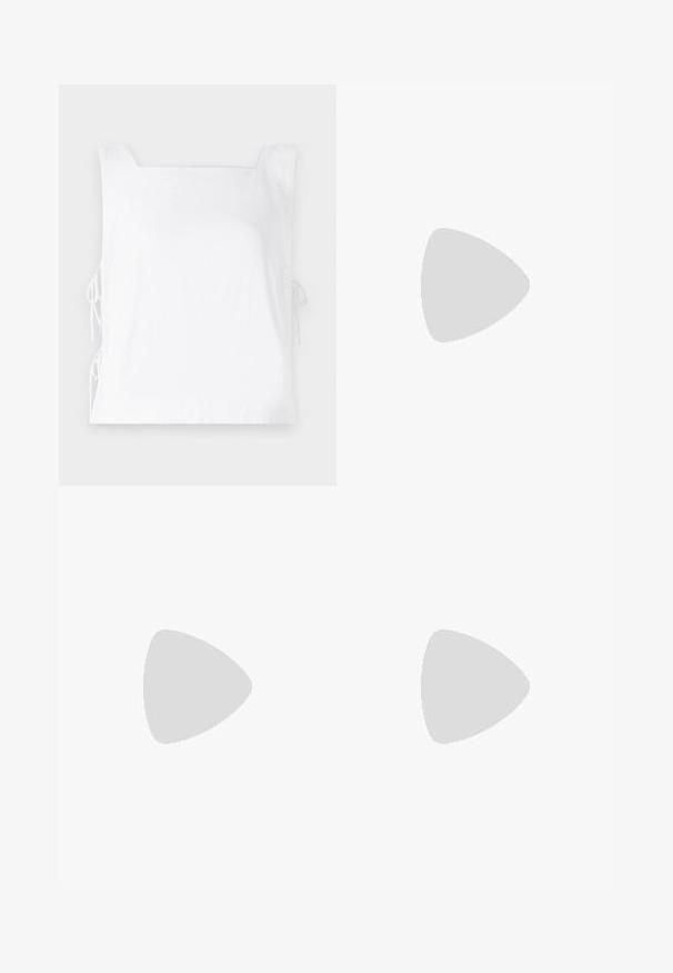 White sleeveless top featuring a square neckline, side drawstrings for adjustment, and a smooth fabric texture.; Black wide-leg jeans made of denim, featuring a high waist, front pockets, and tonal stitching along the seams.; Black soccer shoes with a textured leather upper, featuring a padded front, three white stripes on the sides, and a gum rubber outsole.; Black sunglasses with glossy plastic frames, gradient gray lenses, and silver-tone accents on the sides. Sleek, curved design.