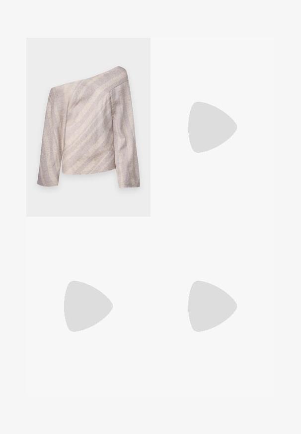 Top de manga longa, com ombros à mostra, em bege claro com riscas texturizadas subtis, apresentando um corte descontraído e um design assimétrico.; Calças largas de tom cinza claro, feitas de tecido texturizado, com dois pinceis frontais e dois bolsos laterais. Design limpo e bem cortado.; Botim de pele preta até ao tornozelo com biqueira pontiaguda e salto quadrado robusto. Textura suave com um design sem costuras e costura minimalista.; Ree Projects ANN TOTE MINI - Mala de mão - black