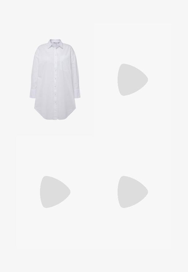 Camisa blanca de botones con cuello, bolsillo simple en el lado izquierdo del pecho, mangas largas con puños de botón y dobladillo curvado. Confeccionada en algodón.; Tela negra con una textura suave y brillante, que presenta pliegues y ondas que crean una apariencia dinámica. Color uniforme en toda su extensión.; Sandalias de tacón de charol negro con punta cuadrada, correas en el tobillo y hebillas plateadas. Presentan un tacón grueso para mayor estabilidad.; Bolso tipo hobo de cuero negro con una textura suave, forma curvada y una sola correa ajustable; presenta una amplia apertura en la parte superior.