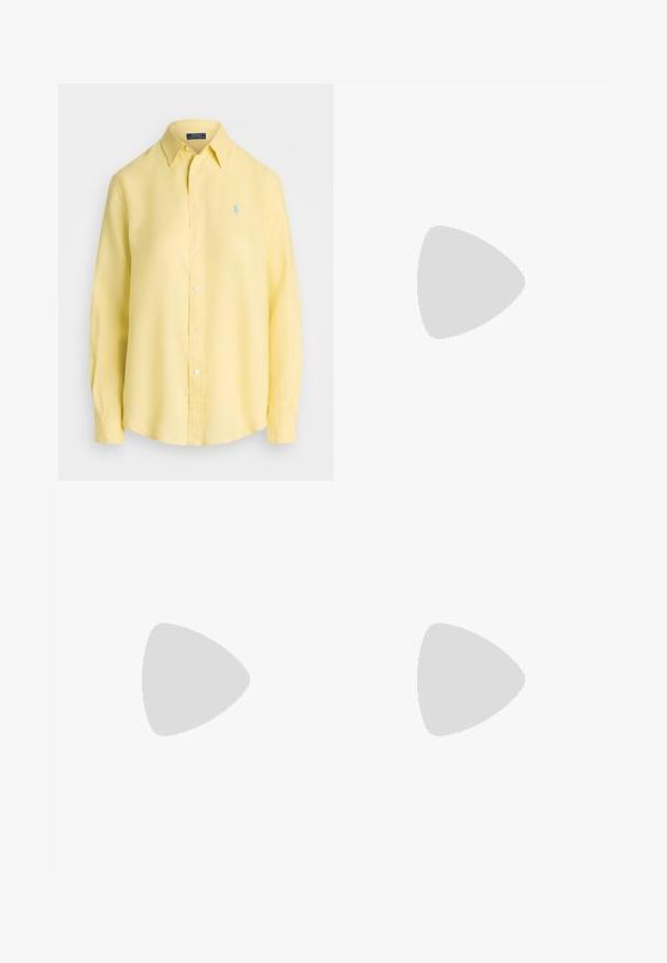 Polo Ralph Lauren CLASSIC FIT LINEN SHIRT - Button-down blouse - banana peel; Polo Ralph Lauren COTTON CORDUROY WIDE-LEG PANT - Trousers - warm white; Lauren Ralph Lauren ADRIENNE - Classic heels - deep saddle tan; Brown leather hobo bag with a curved silhouette, flat shoulder strap, and a gold-tone hardware accent at the front. Smooth texture.
