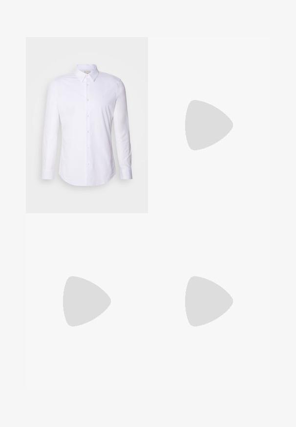 Camicia bianca a maniche lunghe con bottoni, realizzata in tessuto morbido, con colletto classico, bottoni frontali e logo discreto sul petto.; Pantaloni neri su misura con una vestibilità dritta, realizzati in tessuto liscio. Presentano passanti per cintura e dettagli di piega lungo la parte anteriore.; Sneaker bianche in pelle con finitura liscia, punta arrotondata, lacci piatti e suola texturizzata. Accento in suede grigio sul tallone.; Occhiali da sole trasparenti in plastica con lenti rettangolari marroni, dotati di sottili aste trasparenti e dettagli in metallo sulle tempie.