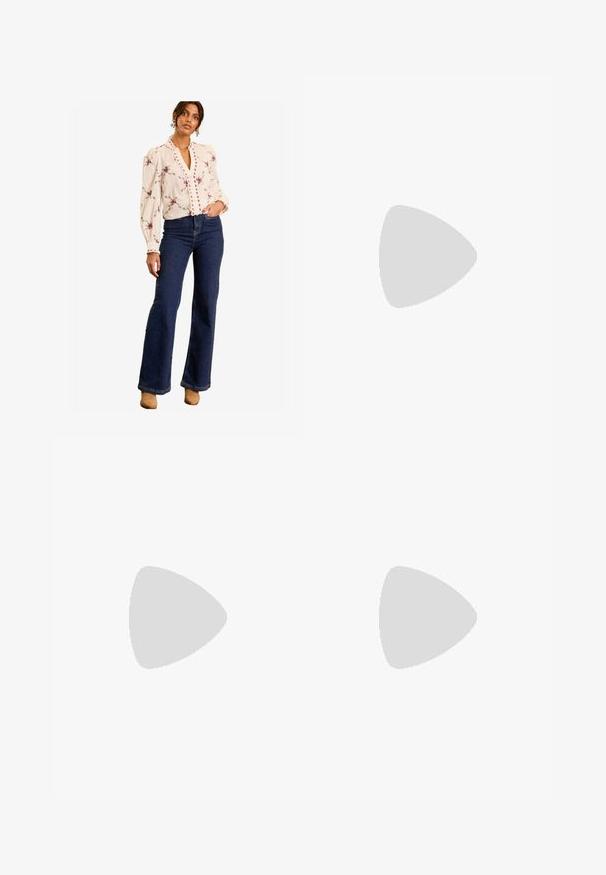 Love & Roses REGULAR FIT -EMBROIDERED NOTCH NECK LONG SLEEVE - Button-down blouse - ivory floral; Mango GRACE - Trousers - fuchsia; PULL&BEAR Mules - brown; Mango Handbag - chocolat