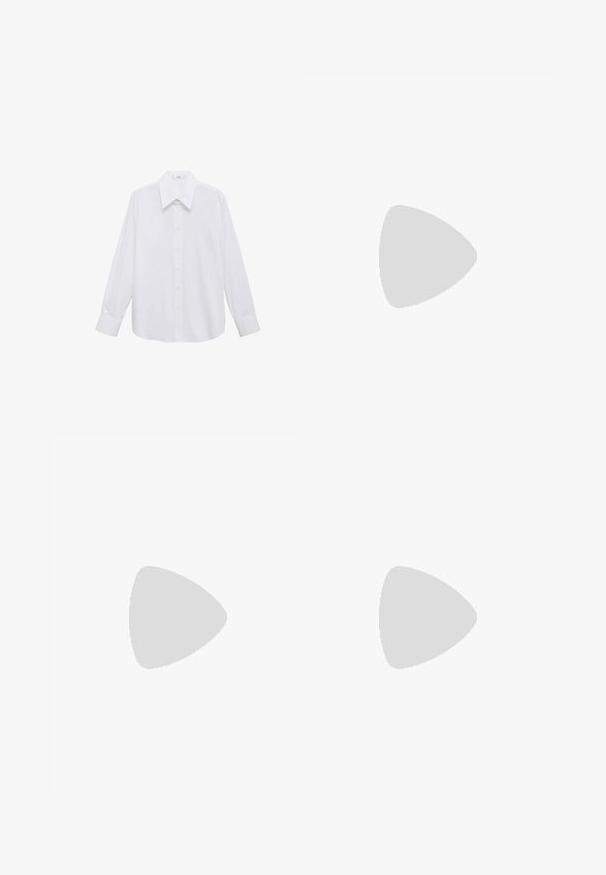 Weißes Langarmhemd mit breitem Kentkragen, das eine glatte Textur und eine Knopfleiste auf der Vorderseite aufweist.; Weite Jeans aus off-white Denim. Hoch tailliertes Design mit Knopfverschluss, zwei Fronttaschen und kontrastierenden Stickdetails.; Rosa Rutschsandalen mit zwei verstellbaren Velcro-Riemen, oberer Teil aus strukturiertem Stoff und einer robusten, dicken Sohle mit tiefen Profilen.; Cremfarbene Lederhandtasche in geschwungener Form, mit einem goldenen Hardware-Detail. Der Schulterriemen ist mit einem Metallverschluss befestigt.
