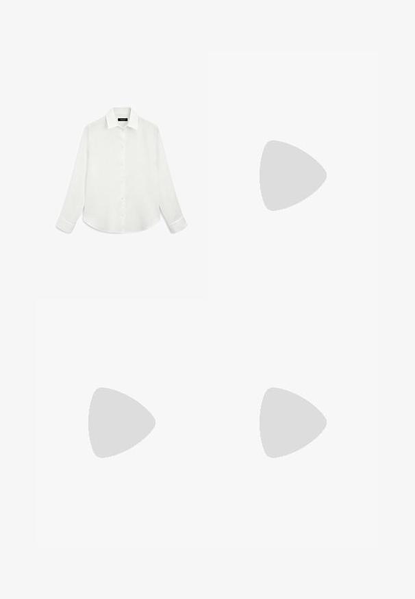Vit långärmad skjorta i lättviktstyg, med vikbar krage, knappstängning fram och rundad nederkant med manschetter på ärmarna.; Bershka WIDE-LEG - Wide leg - black; Bershka Sandaletter - black; Svart lackläderhandväska med en rundad form, en axelrem, framfickor och detaljer i silverfärg.