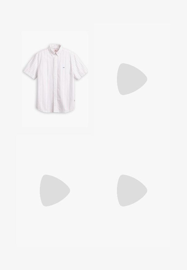 Valgete vertikaalsete pastelltriipudega lühikeste varrukatega nööbitav särk. Omab klassikalist kraed ja väikest sinist logo rinnal.; Valge puuvillane tank top, millel on ümar kaelus, laiad õlapaelad ja minimaalne brändingu trükk krae sees. Pehme tekstuur, igapäevane istuvus.; Mustad sirgedega teksased viie tasku, nööbiga kinnitamine ja vasknupud, laotatud tasasele valgele taustale.; Mustad must Adidas'i sneaker valgete triipudega, kuldse "Spezial" tekstiga, kummi tallaga ja valge kontsaga, kujutatud külgvaates.