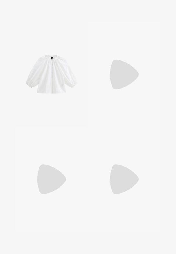 Blusa de algodón blanca con mangas abullonadas, escote redondo y botones en la parte delantera. Presenta un patrón de ojales y acentos de bordado en toda la prenda.; Pantalones de campana negros con cintura alta; cuentan con dos bolsillos frontales y una textura de tela suave. Adecuados para diversas ocasiones.; Zapatos de tacón slingback de charol negro con punta afilada y tacón geométrico en bloque. Presentan un diseño elegante y minimalista, así como una textura suave.; Bolso tipo hobo de cuero negro con una textura suave, forma curvada y una sola correa ajustable; presenta una amplia apertura en la parte superior.