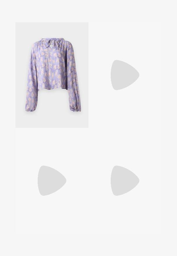 Kergelt lilla kangast lilleline pluus, millel on pikad puhv-sleeves ja sidumisnööriga kaelus. Omab delikaatset roosa ja rohelise lillede printi.; Roosa linane mähiskleit, millel on laineline äär ja tumedamat roosat tooni sidumine vööl, ning sile tekstuur.; RAID ATHENA - Lahtised kingad - cream; Valge vegan nahast käekott kaarjate joontega, millel on dekoratiivne nööpide ääristus külgedel ja üks õlarihm.