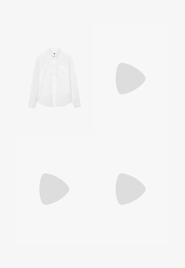 Camisa blanca de manga larga con botones y cuello, bolsillo frontal y una textura sutil. La tapeta delantera tiene botones y un pequeño detalle del logo.; Filippa K TERRY CROPPED TROUSERS - Pantalones - sage melange; Zapatilla de cuero blanca con un acabado suave, puntera redonda, cordones planos y suela texturizada. Cuenta con un sutil logo en el talón.; Gafas de sol redondas negras con lentes oscuros y brazos metálicos delgados. Incluye puntas de varilla transparentes y acentos plateados en la bisagra. Diseño minimalista.