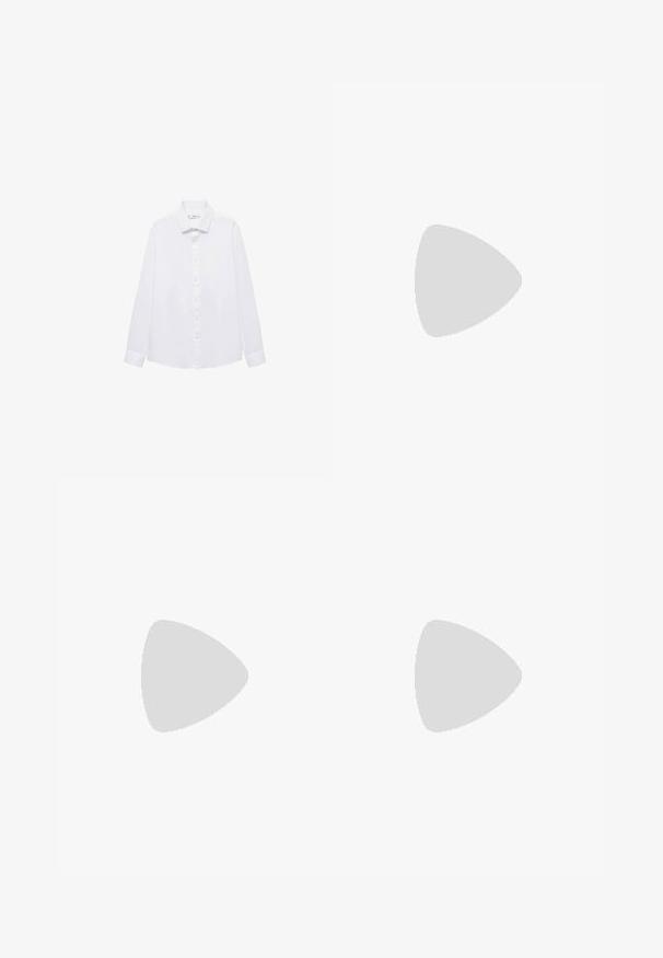 Mango Vapaa-ajan kauluspaita - white; Navy-huoneet, jotka on valmistettu sileästä kankaasta, jossa on hieman muotoiltu istuvuus, etupuolella laskokset, vyölenkit ja yksi napin sulkeminen.; Beige mokkasins iho saumoilla ja pyöreällä kärjellä. Vaalean värinen kumipohja, jossa matala malli.; Aurinkolasit, joissa on soikeat harmaat linssit, hopeinen metallirunko ja mustat yksityiskohdat temppeleissä. Ominaisuuksiin kuuluu tyylikäs muotoilu ja minimaalinen varustus.