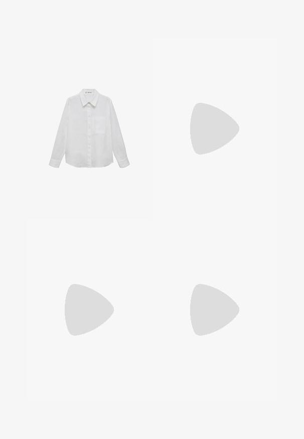Cămașă albă din in, cu mâneci lungi, guler cu butoane, buzunar frontal și croială clasică. Textură netedă și design minimalist.; Pantaloni negri șifonați cu pliere frontală, închidere cu nasture și buzunare laterale. Material neted, cu lungime scurtă și o siluetă elegantă.; Sandal cu toc kitten din piele neagră, cu curele subțiri, cataramă aurie și buclă minimalistă pentru degetele de la picioare, pe un fundal alb.; Geantă din piele maro, tip crossbody, cu o formă curbată, accesorii aurii și un accent cu cataramă. Dispune de un curea de umăr detașabilă.