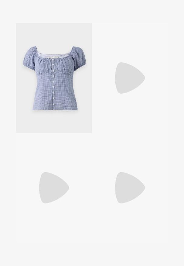 Hollister Co. SLIM PRETTY BUTTON THRU - Bluza - pastry; Tamno plave široke hlače s plisama na struku, s prednji gumbom i petljama za remen. Glatka tekstura i dizajn punih dužina.; Tamnoplava platform sandalica s križnim trakama, teksturirana platforma od prirodne vlaknaste materije, i zlatni metalni detalj na bazi.; Smeđa kožna torba preko tijela s zlatnim metalnim kopčom, pravokutnog oblika, glatke teksture i odvojivim remenom.