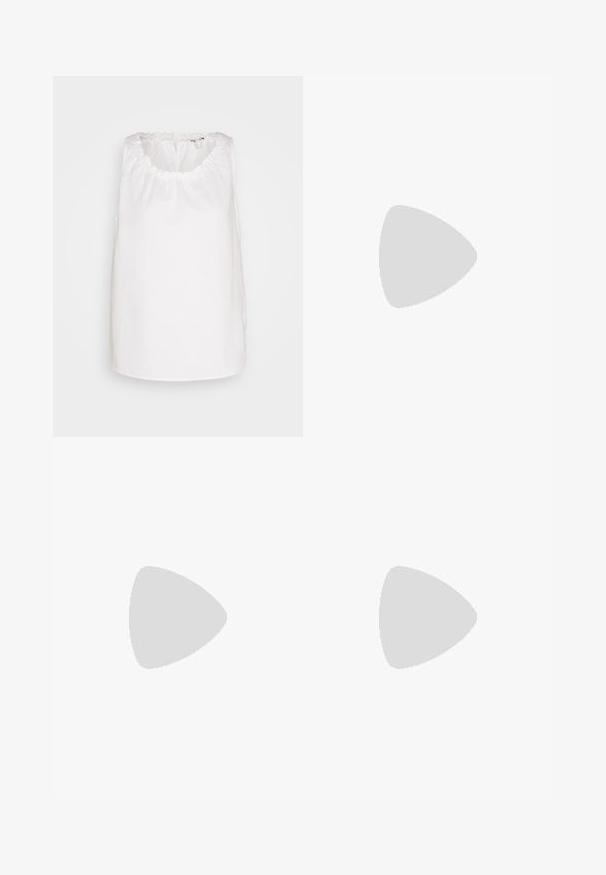 Esprit Top - white; Bílé lněné tkaniny s texturovanou vazbou, s mírně neprůhledným vzhledem a přírodními nepravidelnostmi v celém materiálu.; Béžové síťované baletní boty s špičatou špičkou a nastavitelným páskem. Mají texturovaný svršek a plochou hnědou podrážku.; Kočičí sluneční brýle s kulatými rámy, tmavými skly a zlatým logem na stranách. Hladký plastový materiál, bez viditelných vzorů.