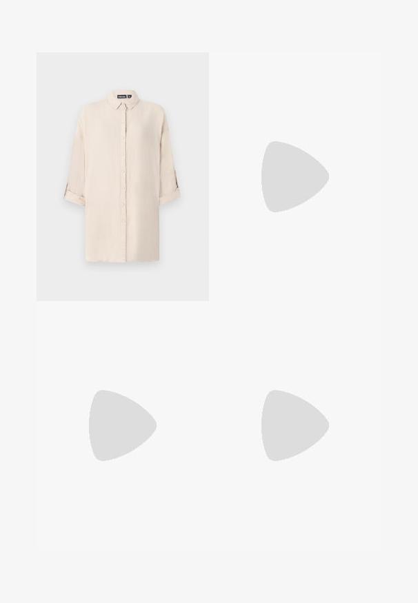 Camisa bege clara de botão, com colarinho, mangas dobráveis e textura suave. Apresenta um corte reto e fecho frontal de botões.; Calças pregueadas pretas com uma cintura elástica. Apresentam pernas largas e um tecido liso, texturizado com riscas verticais.; Botas de tornozelo pretas feitas de couro liso, com fecho lateral, salto grosso texturizado e design de bico arredondado.; Even&Odd Mala de mão - black