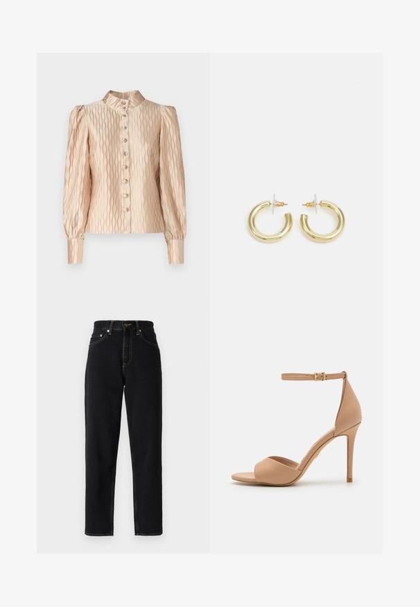 YAS YASRIPPLE SHOW - Pusero - sheer bliss; Musta farkut, joissa on suora lahje, korkea vyötärö ja kontrastivärinen ompelu. Siinä on viisi taskua ja vetoketjukiinnitys.; ALDO CRERIDE PILLOW WALK - Sandaalit nilkkaremmillä - beige; Kultaketjut kullasta, joissa on sileä, kiiltävä pinta. Pyöreä muotoilu, jossa on pieni tappi ja kirkas taustalevy turvalliseen käyttöön.