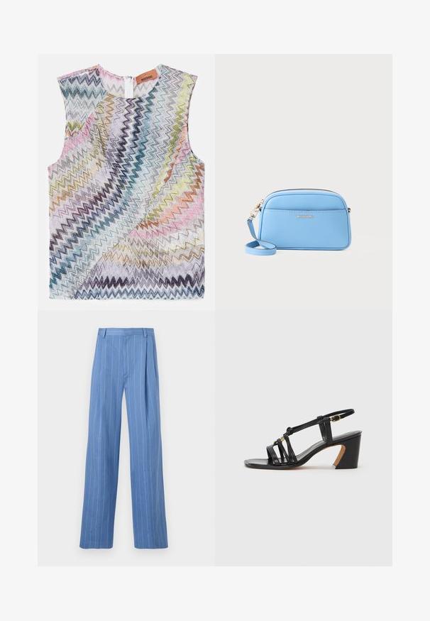 Missoni Top - multicolor/silver; Lysblå bukser med brede ben og lodrette hvide striber. Fremstillet af glat materiale, med en frontplissé og et rent design af taljebåndet.; Paul Smith AMIRA - Pumps - black; Lyseblå læder crossbody-taske med hardware i guld tone, lynlås lukning og en frontlomme. Har en justerbar rem for bekvemmelighed.