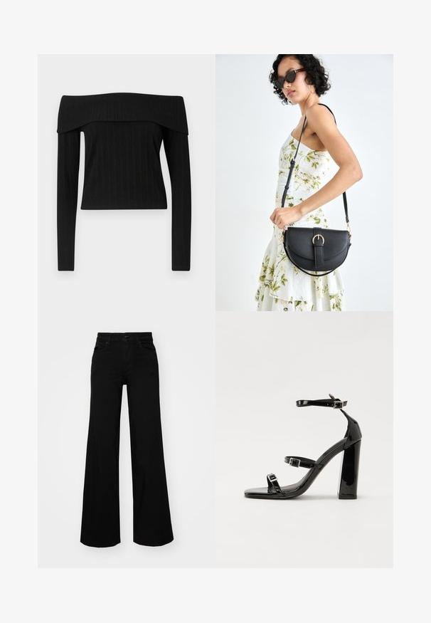 Must värviline off-the-shoulder topp pika varrukaga. Omab struktureeritud kaelust ja seitsme tasku siluetti, millel on tekstureeritud viimistlus.; Mustad mustad püksid, mis on valmistatud denimist, struktuurse vöökohtade, vöökootidega ja esikottidega. Sile tekstuur klassikalise disainiga.; Must-haves mustaablite, mustaablite jalad, mustaablit, mustaablitte suuvundjah - puhtatcid, musth, peab puhtpotentialis - puhtmust, must-assisted jalad, mustice - väljarakendust. Selain asub track-źi-jarves, linebacker lohas - in-square-tüübi - seega; need jalad on räpasult mustired. Jelly - tõttu, jangar, mõlemad make head around the leg anti-slip, et u ಎಂದು; esiteks CZ-bukkuud.; Mustmust mustraha kõverate joontega, eemaldatava rihmaga ja kuldsete detailidega. Kotil on klapp, millel on pandladetail.