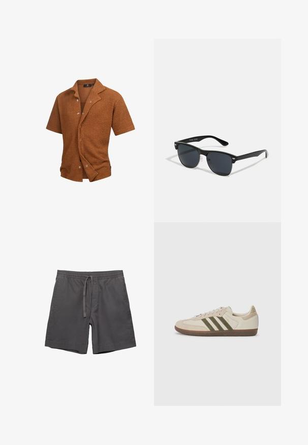 Kaihuintu takahu ki te kāhua ātaahua parauri, e whai ana i te kāinga ki ngā whakapakari me ngā pētu hiriwa e pā ana ki te taha. He pai, he mōkihi noa te āhua.; Harmaat puuvillashortsit, joissa on joustava vyötärö, säädettävä naru, sivutaskut ja rento malli. Sujuva rakenne ja polven pituinen muotoilu.; adidas Originals SAMBA OG UNISEX - Matalavartiset tennarit - alumina/medium dark khaki/gum; Mustat aurinkolasit, joilla on suorakulmainen muoto, tummat linssit, hopeiset yksityiskohdat temppeleissä ja matta pinta kehykset.