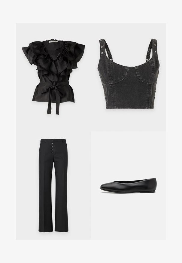 Ida Sjöstedt EYRA - Blůza - black; Ksubi DAUPHINE BUSTIER SHADOW - Top - black; The Kooples PANTALON - Kalhoty - black; Paul Smith TOPANGA - Klasické baleríny - black