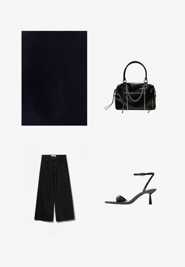 TUSSAH CAITLIN BLOUSE - Bluse - black; Bershka WIDE-LEG - Wide leg - black; Bershka Højhælede sandaletter / Højhælede sandaler - black; Bershka WITH CHAIN - Håndtasker - black