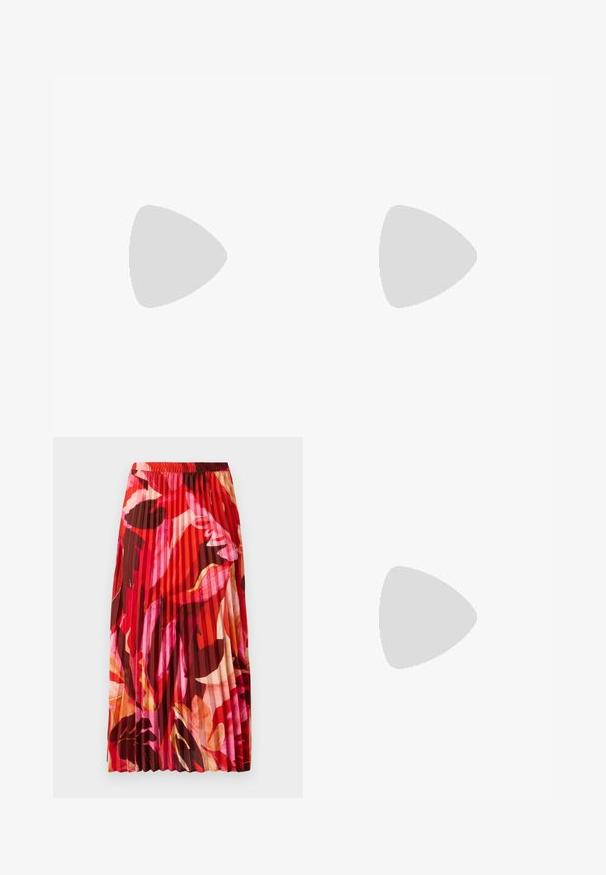 GAP TEE - Nyomott mintás póló - navy floral; Red, rózsaszín és barna virágmintás, pliszírozott maxi szoknya. Az elasztikus derékpánt és a sima textúra növeli a kényelmet és a stílust.; Fehér magaskorsó vászon sportcipő fekete gumi talppal, elülső gumi orrnyereggel és hat fűzőlyukkal, letisztult, minimalista dizájnnal.; Piros bőr kézitáska szögletes, geometrikus kialakítással. Egy állítható pánttal és varrott részletekkel ellátott fedélzárral rendelkezik.