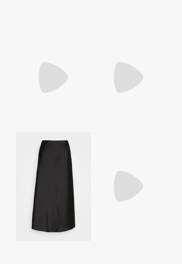 Top nero con maniche trasparenti e strutturate decorate con paillettes e dettagli floreali ai polsini. Collo rotondo, vestibilità regolare e dettagli eleganti.; Gonna midi nera in satin con una texture liscia, forma a linea A e una leggerissima lucentezza. Presenta un design elegante e semplice, senza decorazioni.; Pantofole da balletto nere in pelle con punta arrotondata, texture liscia, dettagli di cucitura minimi e design con suola flessibile.; Occhiali da sole neri oversize con lenti marroni. Presentano bracci unici a strisce verdi e rosse, con dettagli in metallo dorato. Forma quadrata.; Borsa a righe bianche e nere con una forma strutturata, dotata di manico superiore, tracolla a catena staccabile e dettaglio logo metallico.