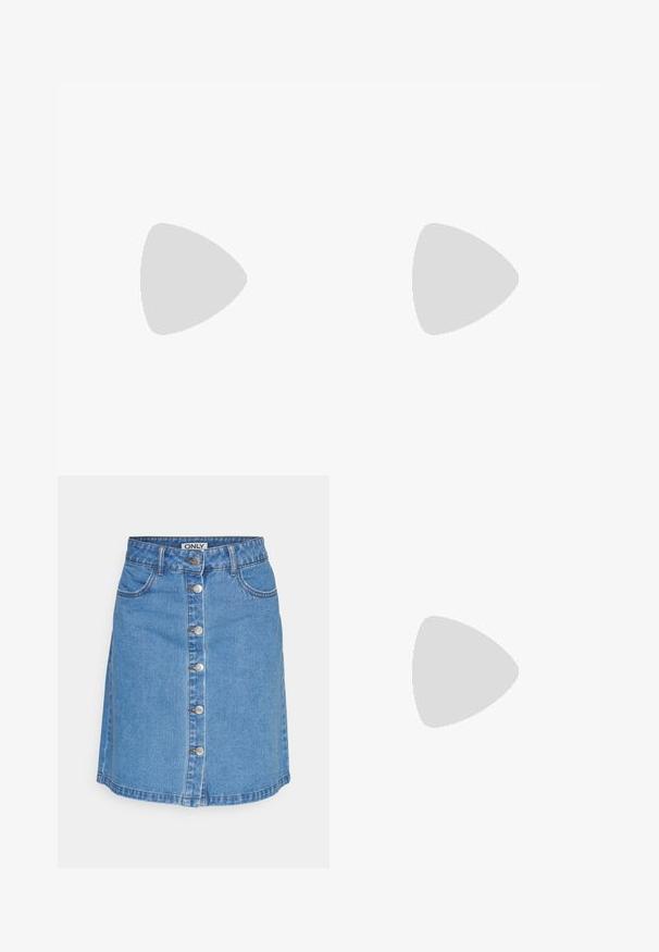Levi's® Print T-shirt - bright white; Denim skirt in light blue with a fitted shape, front button closure, two front pockets, and hemline ending above the knee.; Black suede sneakers with white laces, featuring a prominent white side stripe and black rubber sole, showcasing contrast stitching details.; Gray translucent sunglasses with a rectangular shape, flat lenses, and thick arms. Features a subtle hinge detail on the temples.