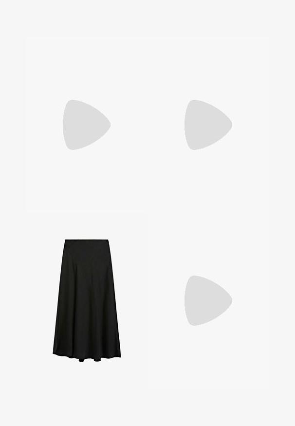 Top corto in lino bianco con spalline sottili regolabili, scollatura quadrata e vestibilità rilassata, caratterizzato da una leggera texture su tutta la superficie.; Gonna maxi nera realizzata in tessuto morbido, con una silhouette a trapezio e un design fluente che arriva fino alle caviglie, con un orlo pulito.; Sandali neri con tacco presentano un design minimalista con sottili cinghie, una fascetta per le dita e un tacco a blocco basso. La superficie è liscia e lucida.; Occhiali da sole a tartaruga con lenti scure, forma ovale e aste larghe. Presentano un piccolo accento dorato sul lato. Materiale in plastica liscia.; Borsa a mano in pelle beige con una superficie liscia, manici arrotondati doppi e dettagli con nastri regolabili su entrambi i lati. Presenta finiture in metallo argentato.