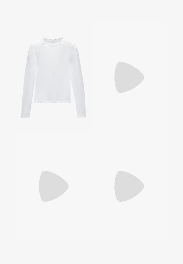 White long-sleeve t-shirt made of smooth fabric. Features a round neckline and a fitted silhouette with straight hems and no patterns.; Black pleated skirt featuring two leather straps with silver buckles at the waist. Made from a smooth, flowing fabric.; Low-top sneaker with metallic gold textured upper, beige laces, and gum rubber sole, shown from the outer side on white background.; Round, brown-tinted sunglasses with a glossy burgundy frame. Slim arms with subtle branding detail. Flat lens design.; Leopard print handbag with a black faux leather base, dual top handles, gold zipper, and accented black faux leather tabs. Rectangular shape.