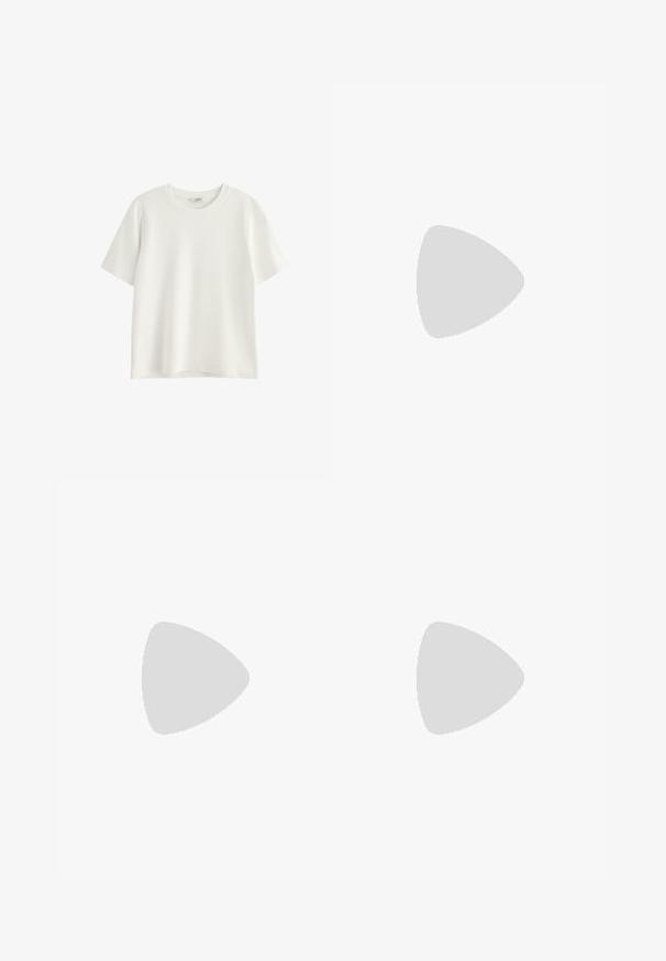 T-shirt bianco a maniche corte realizzato in morbido cotone. Design a girocollo con vestibilità rilassata. Nessun motivo o grafica visibile.; Gonna maxi bianca con design a strati, realizzata in tessuto leggero. Presenta una vita elastica e delicati accenti di cucitura.; Infradito in gomma nera con cinturino testurizzato e suola piatta semplice, mostrati di lato su uno sfondo chiaro e uniforme.; Occhiali da sole neri con lenti ovali, montatura in plastica lucida e stecche sottili. Presentano il logo Ray-Ban in bianco sul lato.; Borsa a tracolla nera in pelle con una forma strutturata, una texture liscia e una singola tracolla. Presenta un design a patta arrotondata e discreta.