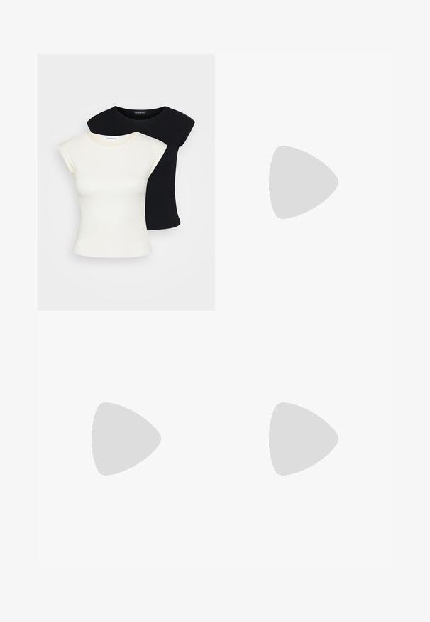 Two fitted T-shirts: one cream and one black. Made from soft, textured cotton, featuring short sleeves and a round neckline.; Black wide-leg trousers made of smooth fabric featuring front pleats, a waistband with a button closure, and a flowing silhouette.; Black leather platform mules with a rounded open toe, low block heel, and smooth texture. Minimalist design with sleek lines.; Green leather hobo bag with a slouchy design, curved handle, and smooth texture. Contains no visible hardware or accents.