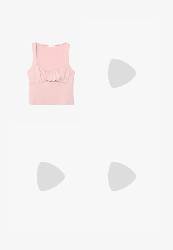 Stradivarius GATHERED STRAPPY - Top - light pink; Brandit Cargobukser - darkcamo; Letvægssneakers med et design i beige og lyseblå. Har overdele i ruskind og mesh-materialer, hvide snørebånd og en struktureret gummisål.; Røde oversized solbriller med en tykk transparent ramme og gradientlinser. Har en vinklet design og brandede stelarme.