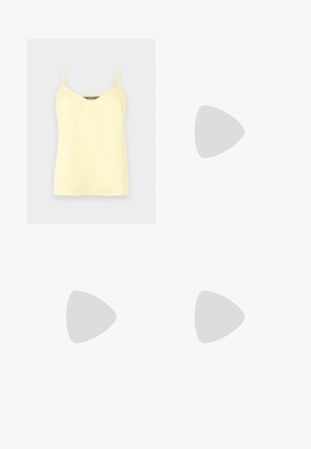 Gul camisole med tynne justerbare stropper, v-hals og en glatt tekstur. Enkel design uten mønstre eller accenter.; Gul langermet bluse med krage, frontlukking med knapper og glatt tekstur. Enkel design uten mønstre eller detaljer.; Gul, kne-lengde skjørt laget av glatt stoff med elastisk midje, som har en utsvingt design og ingen synlige mønstre eller maskinvare.; Svart læder cowboystøvle med spids tå, præget med snoede mønstre og en mid-high hæl. Har en trækklap for nem påtagning.