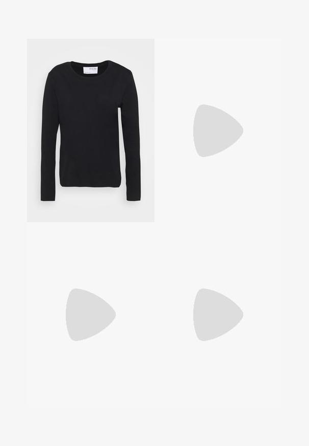 Black long-sleeve t-shirt made from soft cotton material, featuring a crew neckline and simple, seamless design without any patterns or accents.; Black leather skirt with a flared design, knee-length, featuring a smooth texture and a clean, seam-structured back for a tailored look.; Knee-high black leather boots with a glossy finish, pointed toe, and chunky heel. Side zipper detail for easy wear.; Silver hoop earring with a polished finish, featuring small gold accent details and a round shape, worn on the lobe.