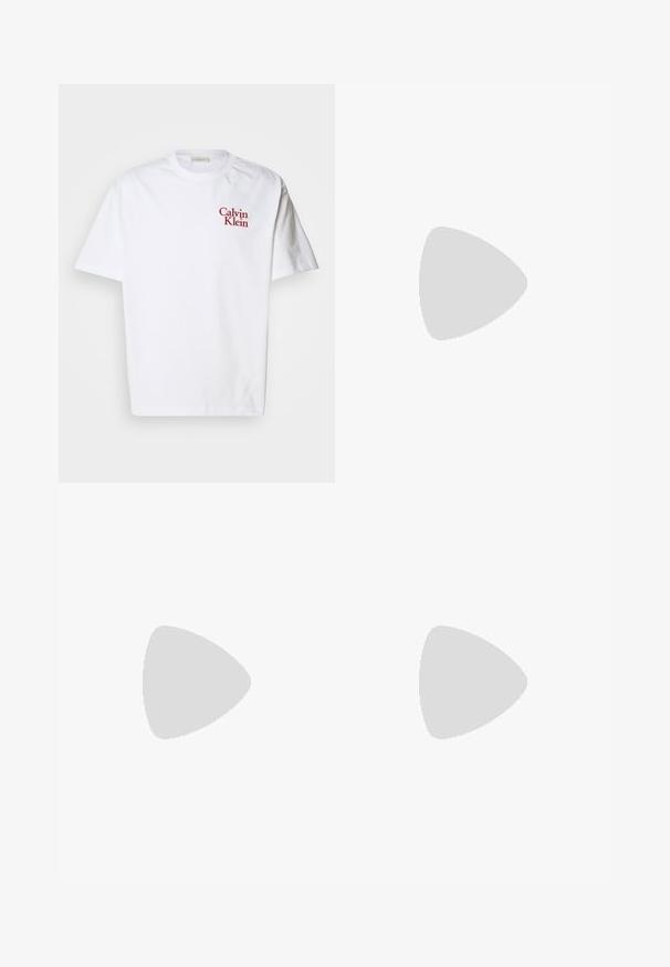 Valge puuvillane T-särk, millel on ümar kaelus, lühikesed varrukad ja punane tikand "Calvin Klein" logo rinnal.; Pruun nööbiga särk, millel on krae, pikad varrukad, rinna tasku ja sile tekstuur. Ees on hallid nupud.; Heledad sinine teksapüks, sirge jala lõikega, kerge kulumisega ja klassikalise viie taskuga disain. Omab nööbilukku ja vöökonse.; Valged tennisetooted sileda nahapinnaga, tasase tallaga ja nööridega disainiga. Küljel asuv tõmblukk lisab funktsionaalsust. Kombineeritud tumedate spordipükste jao.