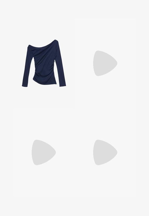 Námornícky modrý top s odhalenými ramenami a dlhými rukávmi, zdobený zúženými bočnými detailmi a hladkou, elastickou textúrou.; Weekday SKIRT - Maxisukňa - dark mole; Bershka Klasické lodičky na opätku - dark red; Okrúhle slnečné okuliare s hnedým nádychom a lesklým burgundským rámom. Úzke ramená s jemným brandovaním. Plochej šošovky dizajn.